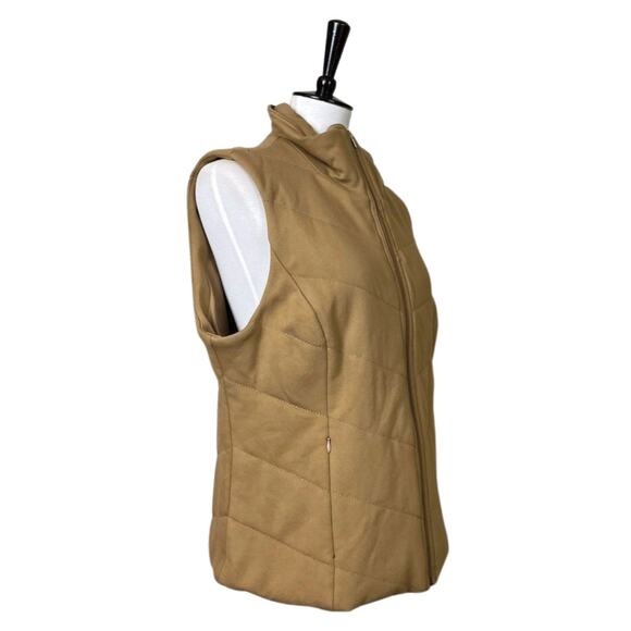 Coldwater Creek Quilted Vest Zip Front Pockets High Collar Tan Women's Size PXL - Picture 3 of 12